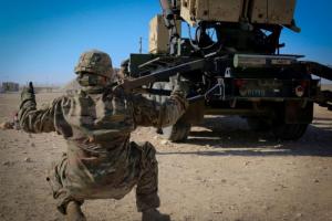 Nov. 28, 2017 - A soldier signals a colleague when to stop rotating the MIM-104 Patriot launching  station. Credit: Sgt. Brandon Banzhaf/U.S. Army.